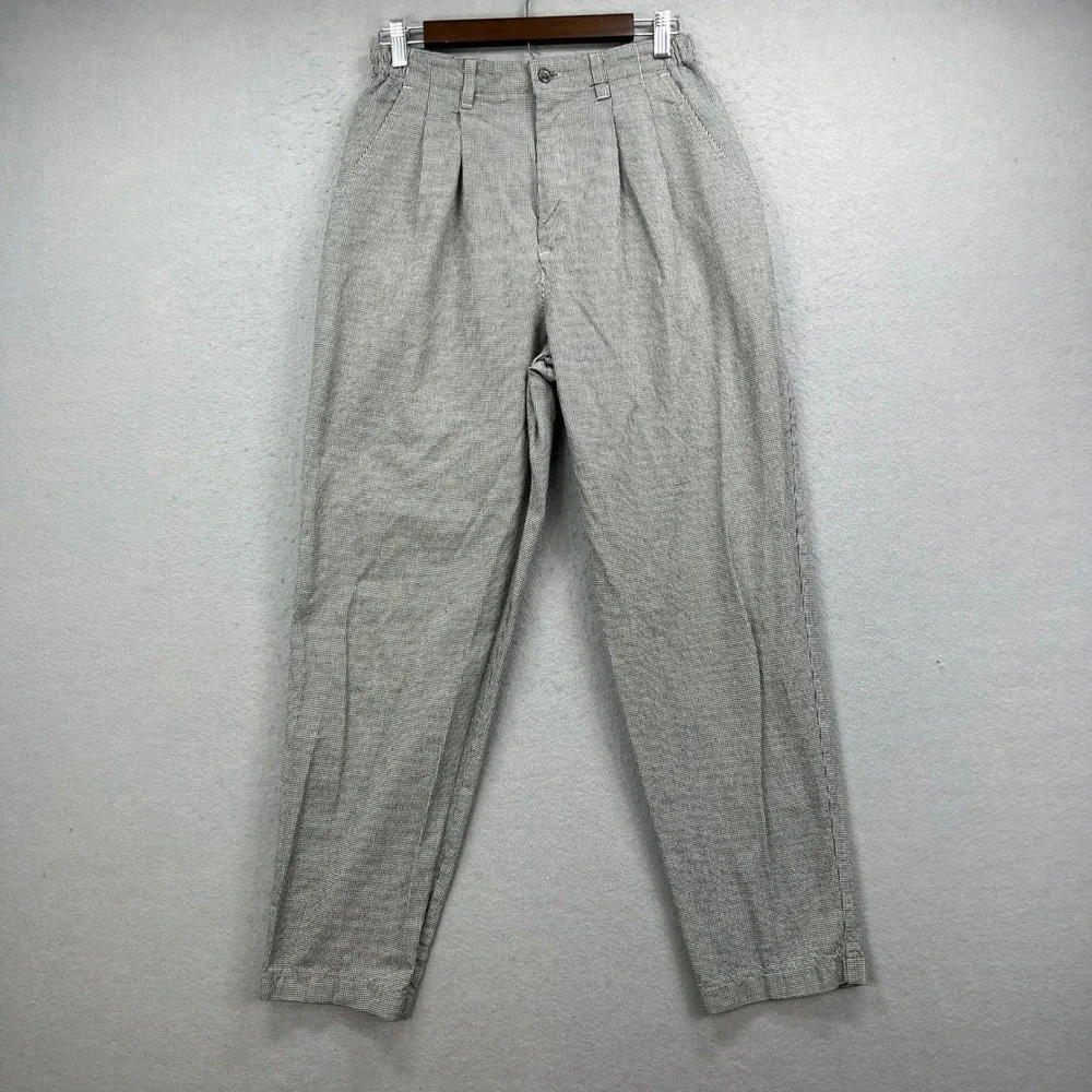 Lee Casuals Pleated Pants Mens 28x30 Black White Houndstooth Acadeimia 90s Retro